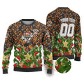 Personalised Wests Tigers Rugby Christmas Ugly Christmas Sweater Santa Rugby Mascot - Pine Wreath Festive