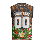 Personalised Wests Tigers Rugby Christmas Knitted V-Neck Vest Santa Rugby Mascot - Pine Wreath Festive
