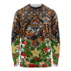 Personalised Wests Tigers Rugby Christmas Long Sleeve Shirt Santa Rugby Mascot - Pine Wreath Festive
