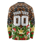 Personalised Wests Tigers Rugby Christmas Long Sleeve Shirt Santa Rugby Mascot - Pine Wreath Festive