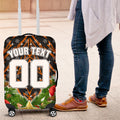 Personalised Wests Tigers Rugby Christmas Luggage Cover Santa Rugby Mascot - Pine Wreath Festive