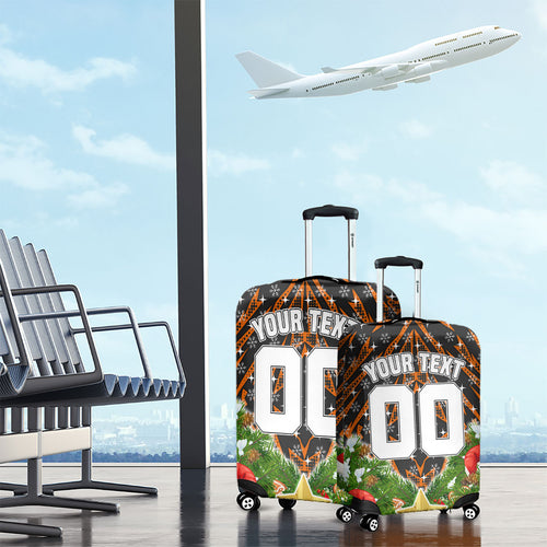 Personalised Wests Tigers Rugby Christmas Luggage Cover Santa Rugby Mascot - Pine Wreath Festive