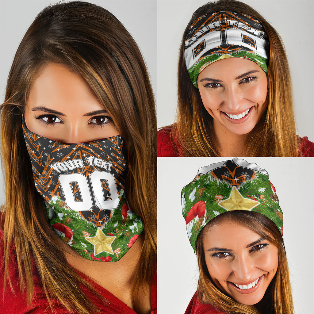 Personalised Wests Tigers Rugby Christmas Neck Gaiter Santa Rugby Mascot - Pine Wreath Festive