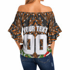 Personalised Wests Tigers Rugby Christmas Off Shoulder Wrap Waist Top Santa Rugby Mascot - Pine Wreath Festive