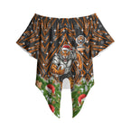 Personalised Wests Tigers Rugby Christmas Off Shoulder Wrap Waist Top Santa Rugby Mascot - Pine Wreath Festive