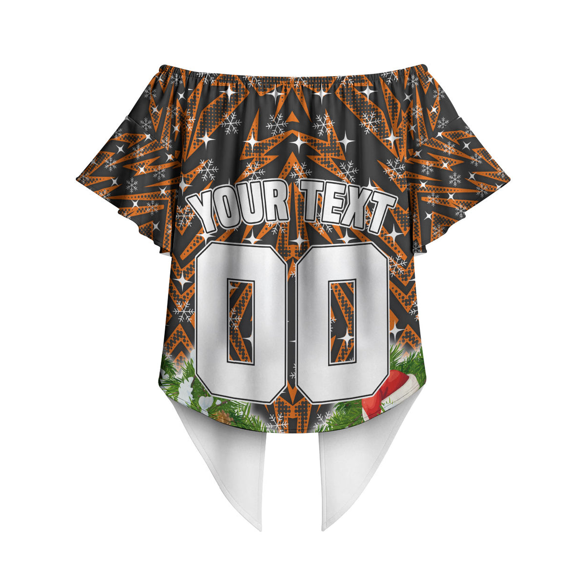 Personalised Wests Tigers Rugby Christmas Off Shoulder Wrap Waist Top Santa Rugby Mascot - Pine Wreath Festive