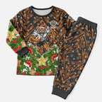 Personalised Wests Tigers Rugby Christmas Pajama Set Santa Rugby Mascot - Pine Wreath Festive