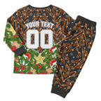 Personalised Wests Tigers Rugby Christmas Pajama Set Santa Rugby Mascot - Pine Wreath Festive