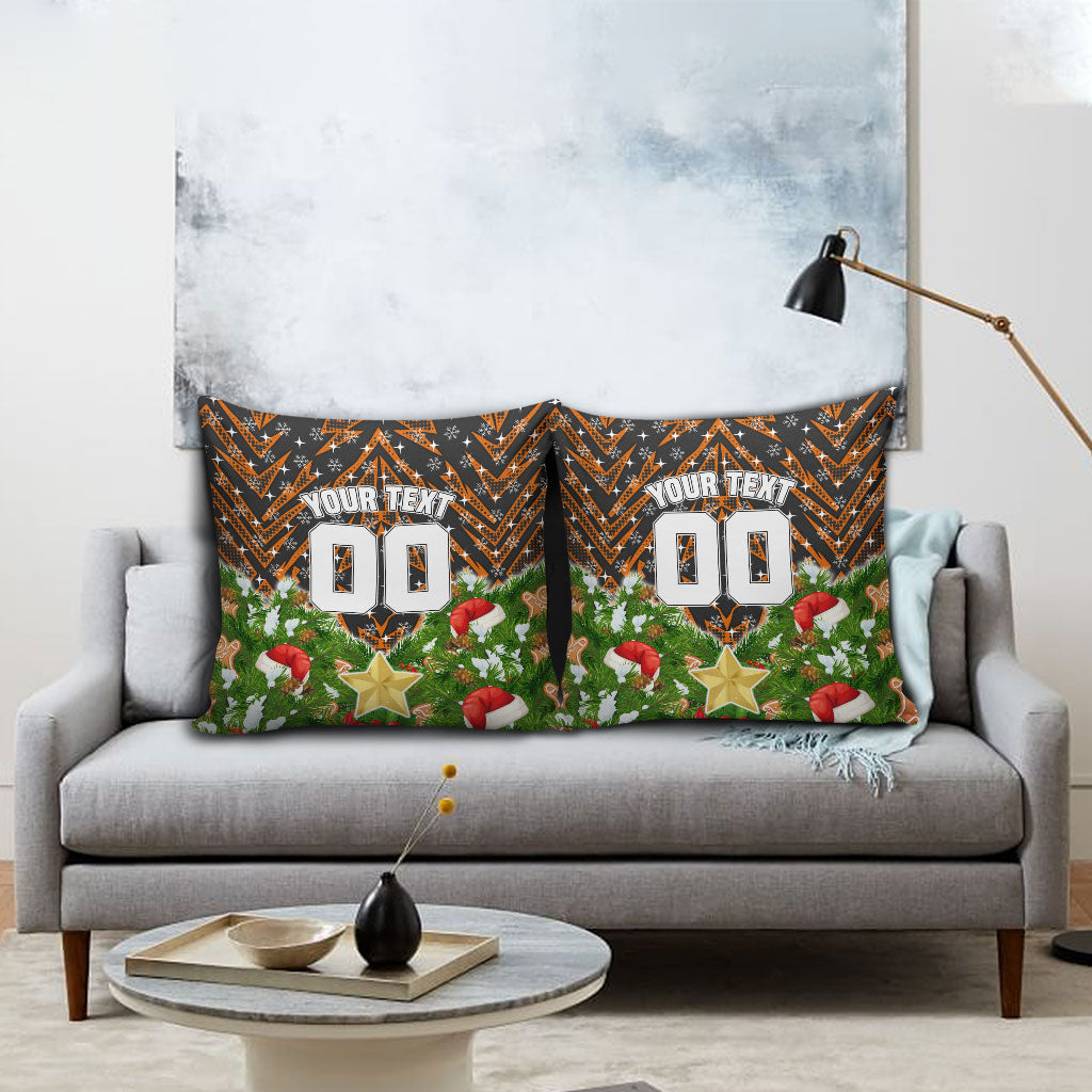 Personalised Wests Tigers Rugby Christmas Pillow Cover Santa Rugby Mascot - Pine Wreath Festive