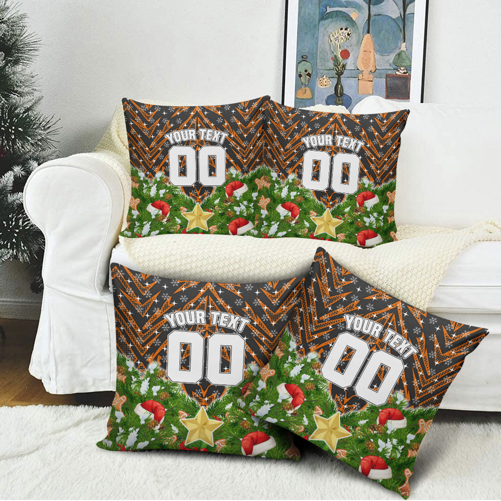 Personalised Wests Tigers Rugby Christmas Pillow Cover Santa Rugby Mascot - Pine Wreath Festive
