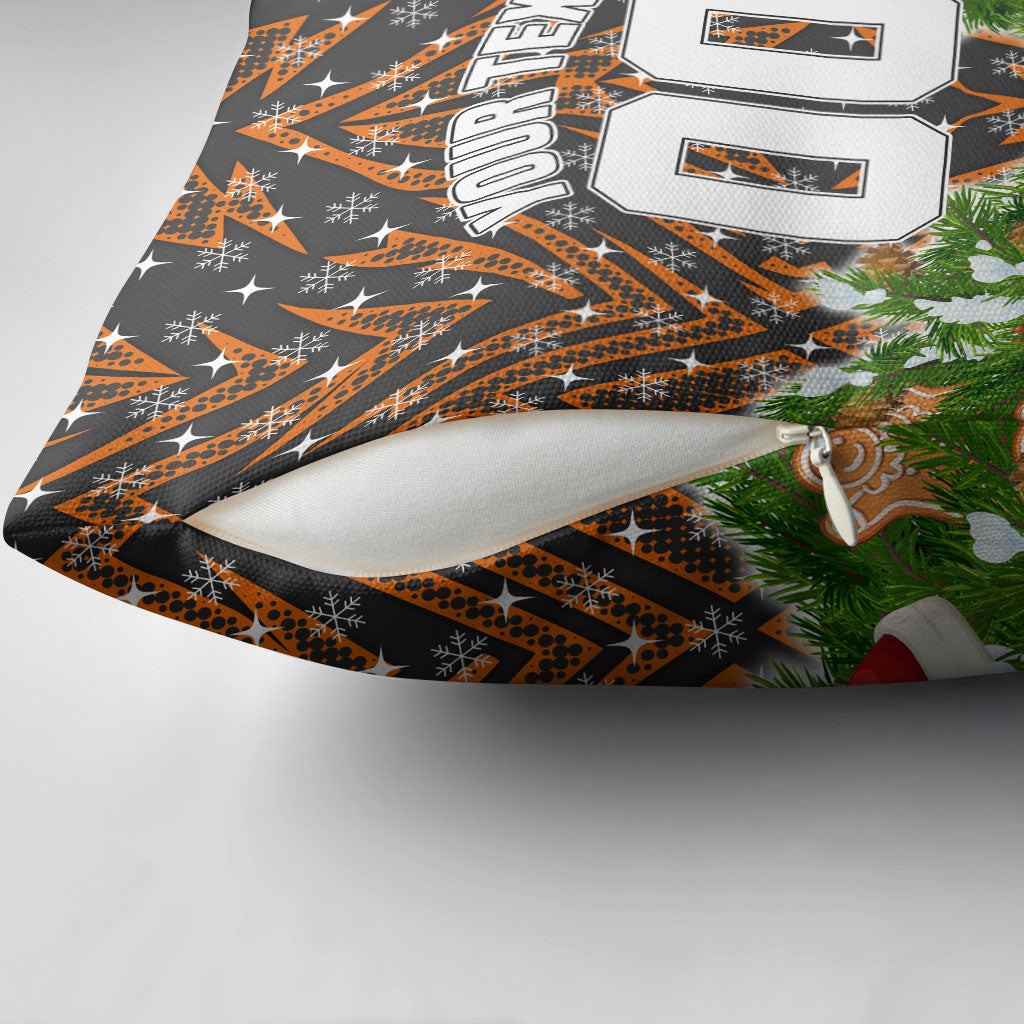 Personalised Wests Tigers Rugby Christmas Pillow Cover Santa Rugby Mascot - Pine Wreath Festive