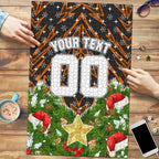 Personalised Wests Tigers Rugby Christmas Puzzle Santa Rugby Mascot - Pine Wreath Festive