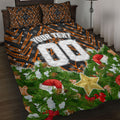 Personalised Wests Tigers Rugby Christmas Quilt Bed Set Santa Rugby Mascot - Pine Wreath Festive