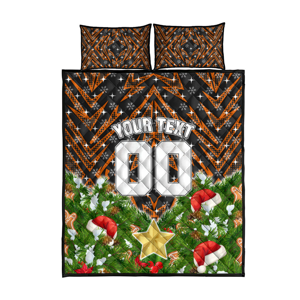 Personalised Wests Tigers Rugby Christmas Quilt Bed Set Santa Rugby Mascot - Pine Wreath Festive