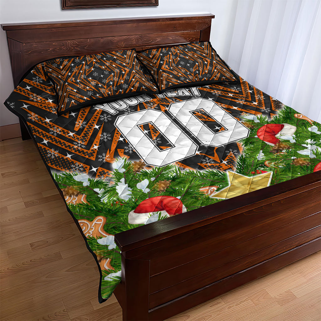 Personalised Wests Tigers Rugby Christmas Quilt Bed Set Santa Rugby Mascot - Pine Wreath Festive