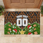 Personalised Wests Tigers Rugby Christmas Rubber Doormat Santa Rugby Mascot - Pine Wreath Festive