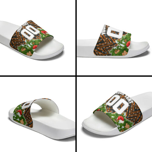Personalised Wests Tigers Rugby Christmas Slide Sandals Santa Rugby Mascot - Pine Wreath Festive