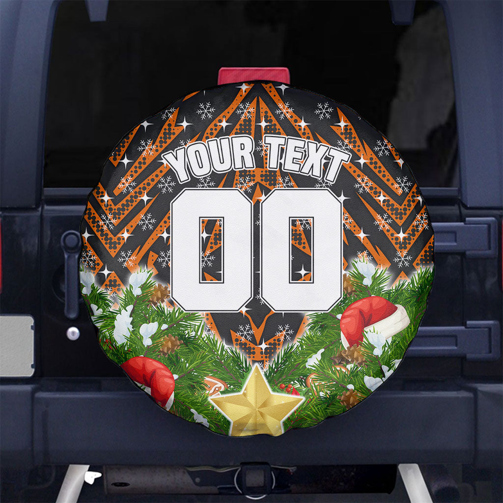 Personalised Wests Tigers Rugby Christmas Spare Tire Cover Santa Rugby Mascot - Pine Wreath Festive