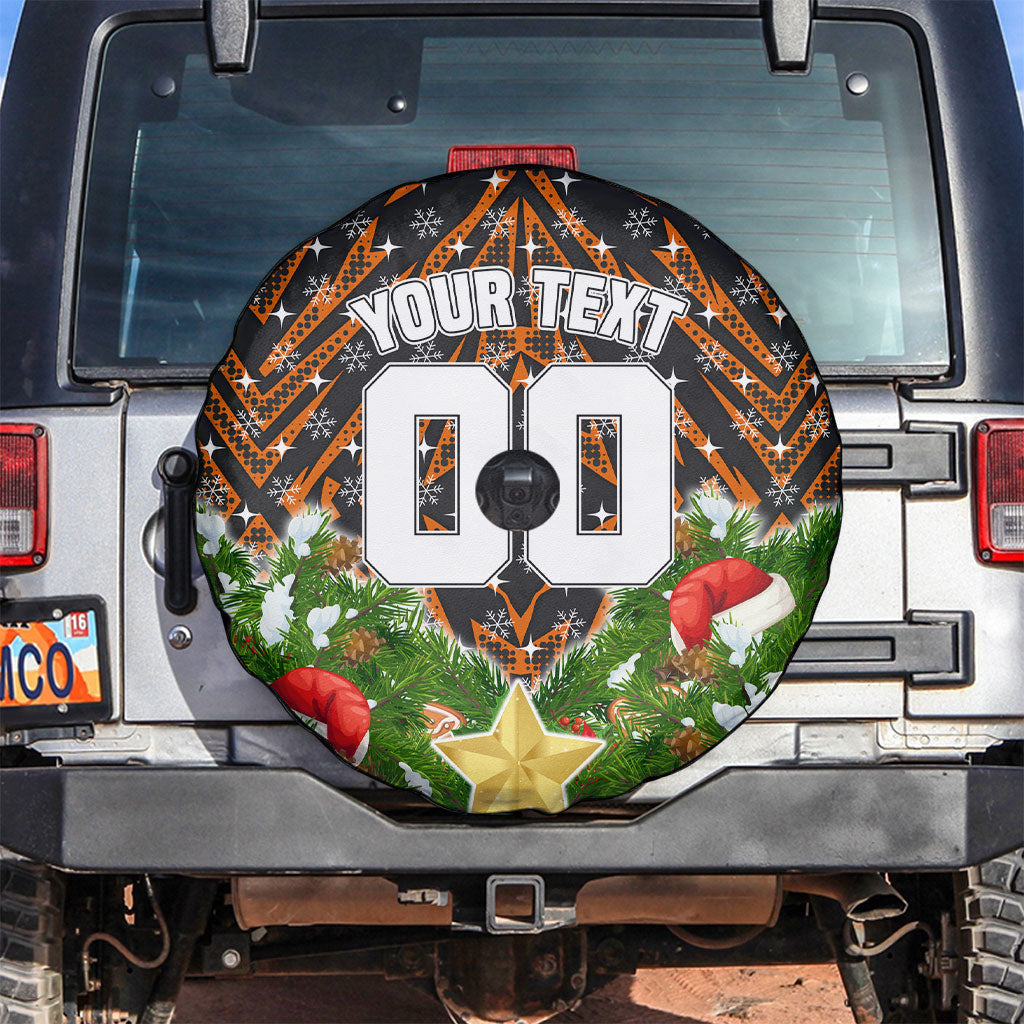 Personalised Wests Tigers Rugby Christmas Spare Tire Cover Santa Rugby Mascot - Pine Wreath Festive