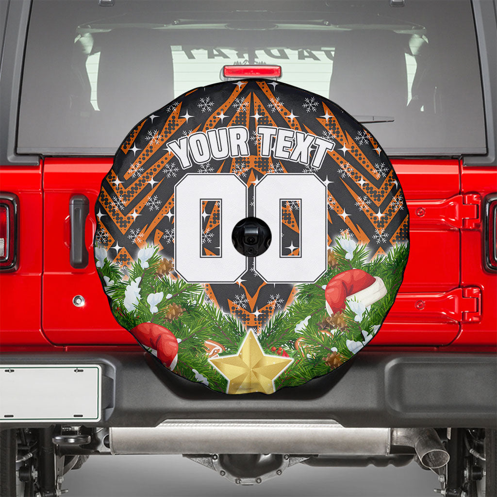 Personalised Wests Tigers Rugby Christmas Spare Tire Cover Santa Rugby Mascot - Pine Wreath Festive