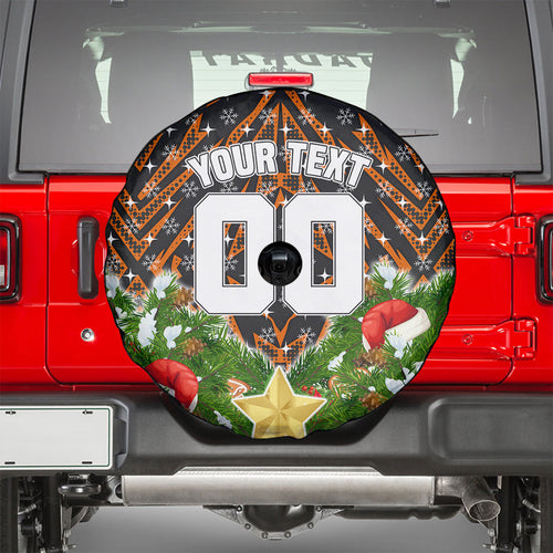 Personalised Wests Tigers Rugby Christmas Spare Tire Cover Santa Rugby Mascot - Pine Wreath Festive