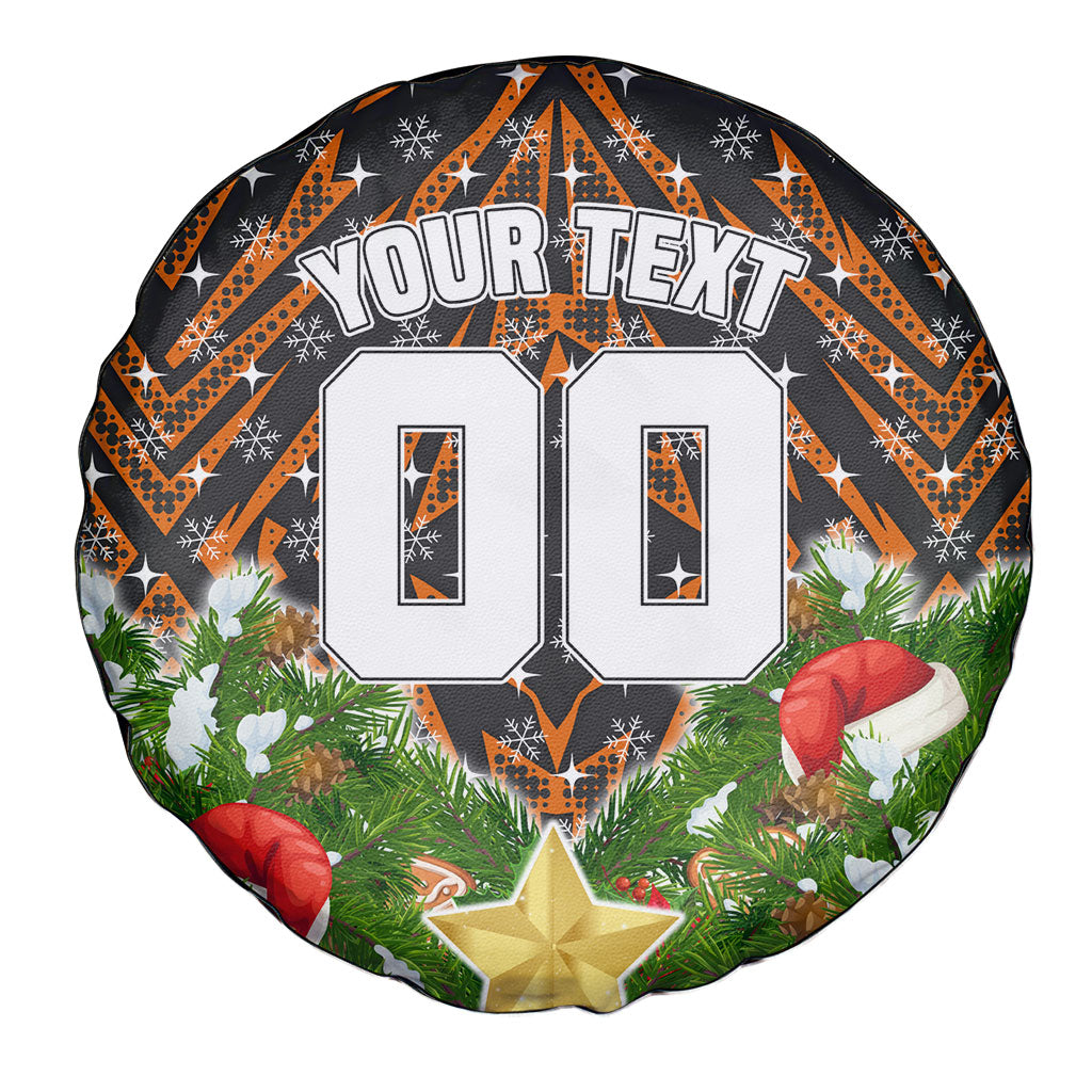 Personalised Wests Tigers Rugby Christmas Spare Tire Cover Santa Rugby Mascot - Pine Wreath Festive