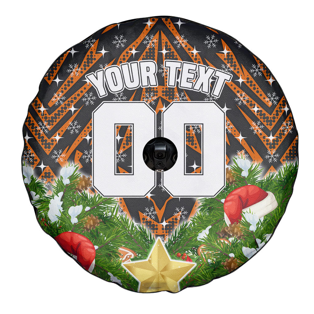 Personalised Wests Tigers Rugby Christmas Spare Tire Cover Santa Rugby Mascot - Pine Wreath Festive