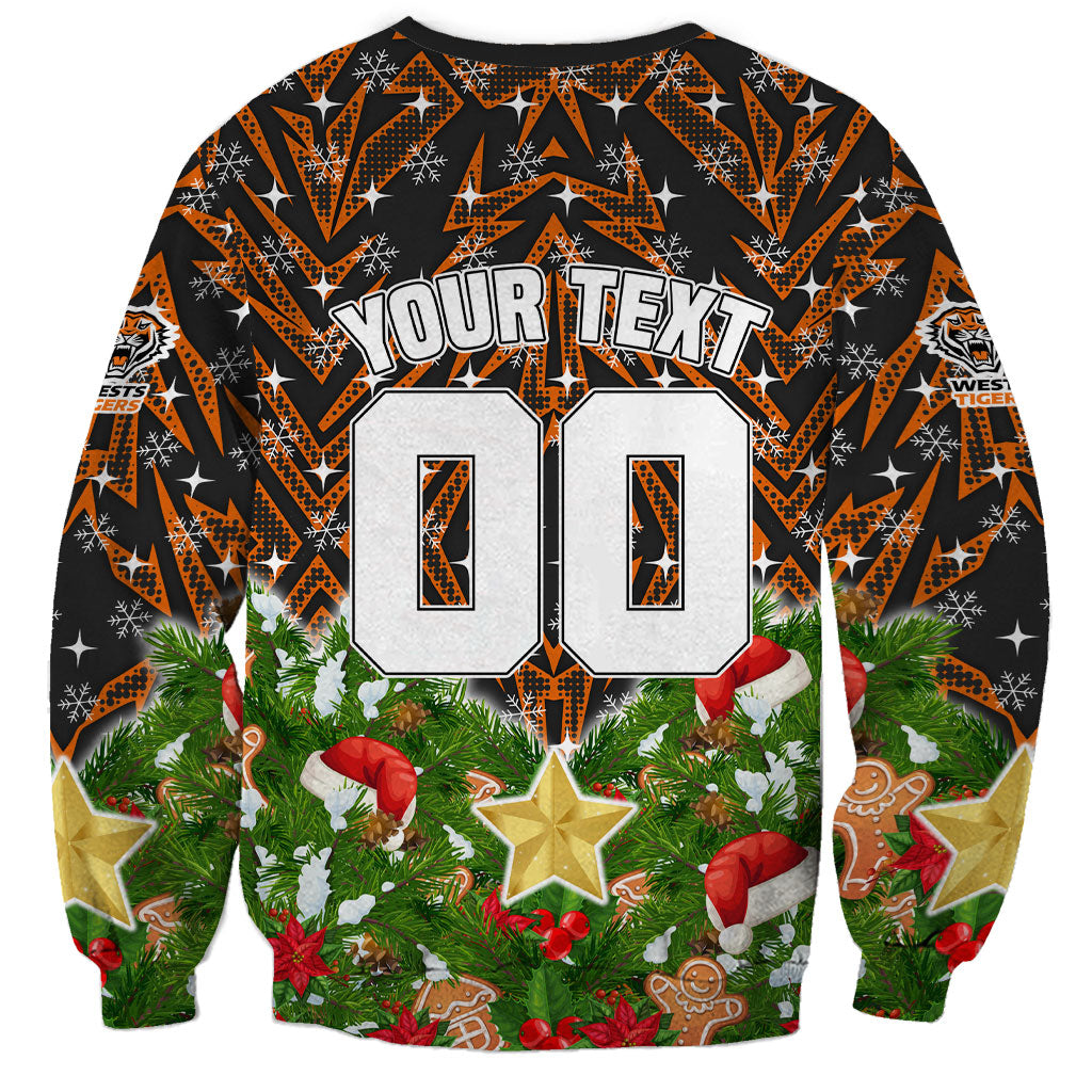 Personalised Wests Tigers Rugby Christmas Sweatshirt Santa Rugby Mascot - Pine Wreath Festive