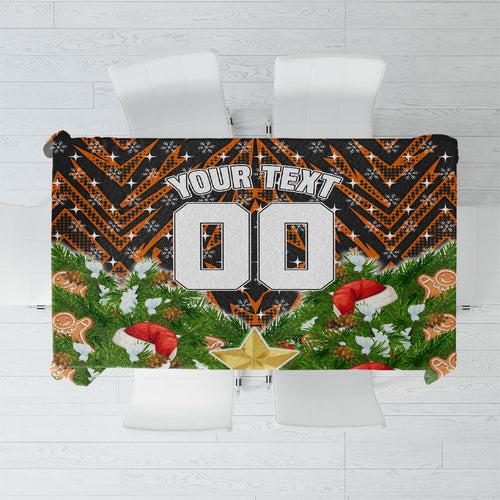 Personalised Wests Tigers Rugby Christmas Tablecloth Santa Rugby Mascot - Pine Wreath Festive
