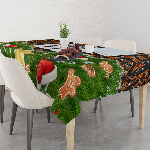 Personalised Wests Tigers Rugby Christmas Tablecloth Santa Rugby Mascot - Pine Wreath Festive