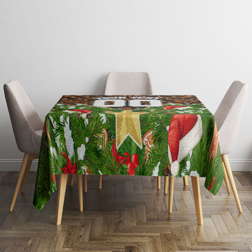 Personalised Wests Tigers Rugby Christmas Tablecloth Santa Rugby Mascot - Pine Wreath Festive