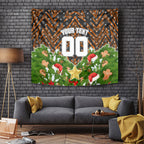 Personalised Wests Tigers Rugby Christmas Tapestry Santa Rugby Mascot - Pine Wreath Festive