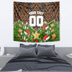 Personalised Wests Tigers Rugby Christmas Tapestry Santa Rugby Mascot - Pine Wreath Festive