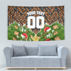 Personalised Wests Tigers Rugby Christmas Tapestry Santa Rugby Mascot - Pine Wreath Festive