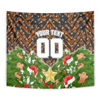 Personalised Wests Tigers Rugby Christmas Tapestry Santa Rugby Mascot - Pine Wreath Festive