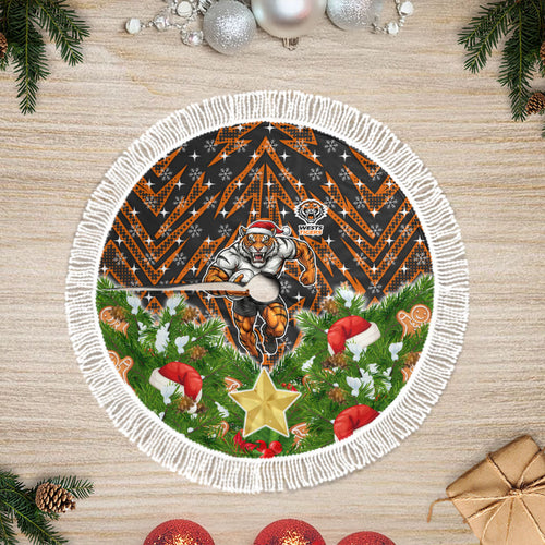 Wests Tigers Rugby Christmas Tree Skirt Santa Rugby Mascot - Pine Wreath Festive