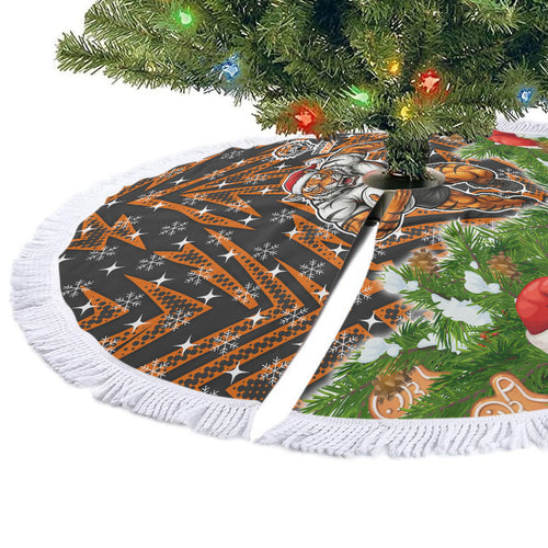 Wests Tigers Rugby Christmas Tree Skirt Santa Rugby Mascot - Pine Wreath Festive