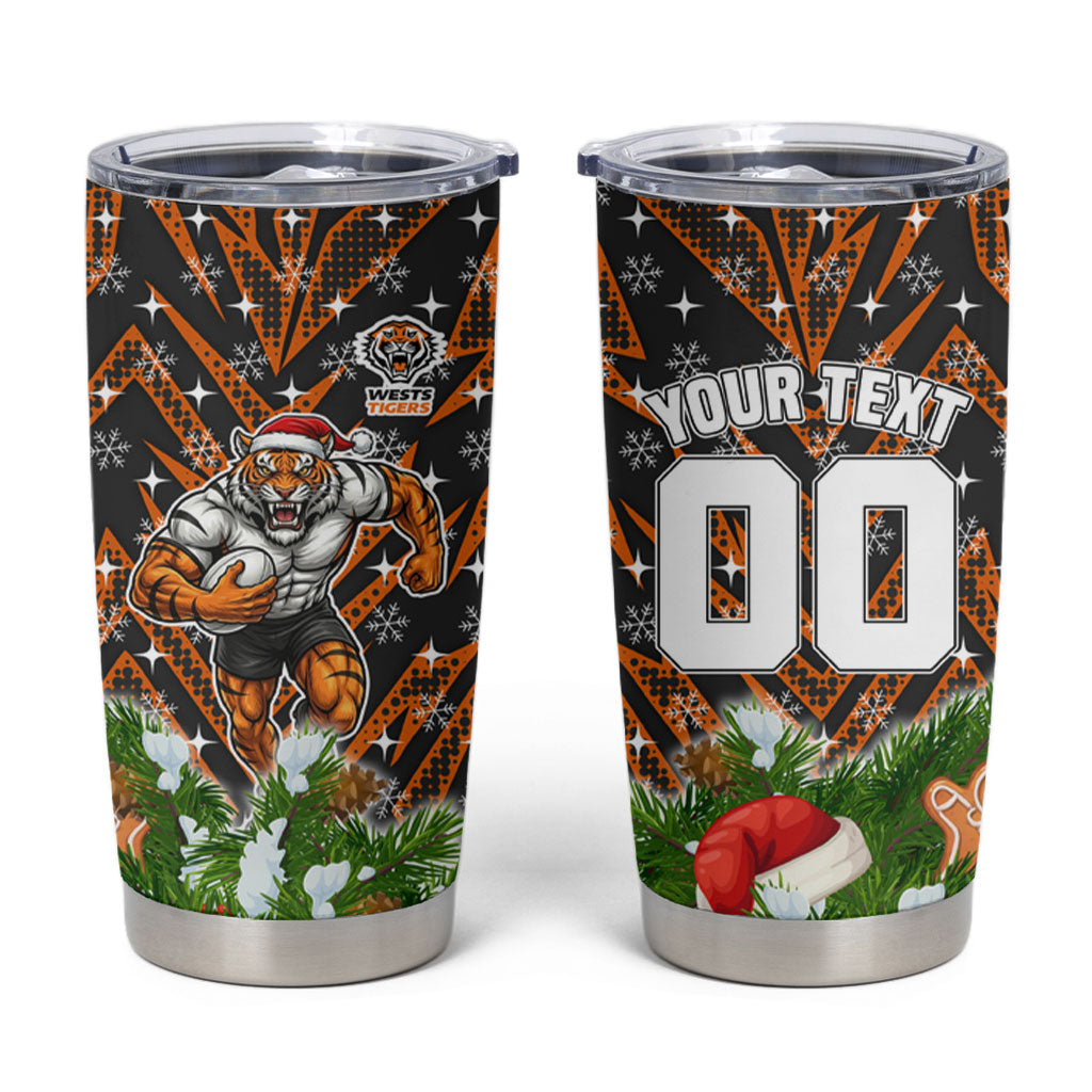 Personalised Wests Tigers Rugby Christmas Tumbler Cup Santa Rugby Mascot - Pine Wreath Festive