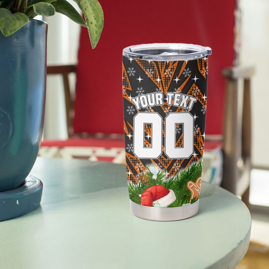 Personalised Wests Tigers Rugby Christmas Tumbler Cup Santa Rugby Mascot - Pine Wreath Festive