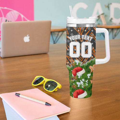 Personalised Wests Tigers Rugby Christmas Tumbler With Handle Santa Rugby Mascot - Pine Wreath Festive