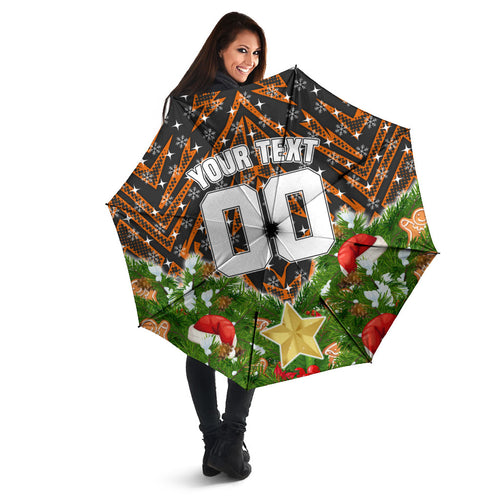 Personalised Wests Tigers Rugby Christmas Umbrella Santa Rugby Mascot - Pine Wreath Festive