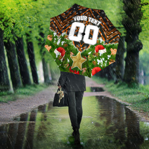 Personalised Wests Tigers Rugby Christmas Umbrella Santa Rugby Mascot - Pine Wreath Festive