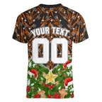 Personalised Wests Tigers Rugby Christmas Women V-Neck T-Shirt Santa Rugby Mascot - Pine Wreath Festive