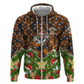 Personalised Wests Tigers Rugby Christmas Zip Hoodie Santa Rugby Mascot - Pine Wreath Festive