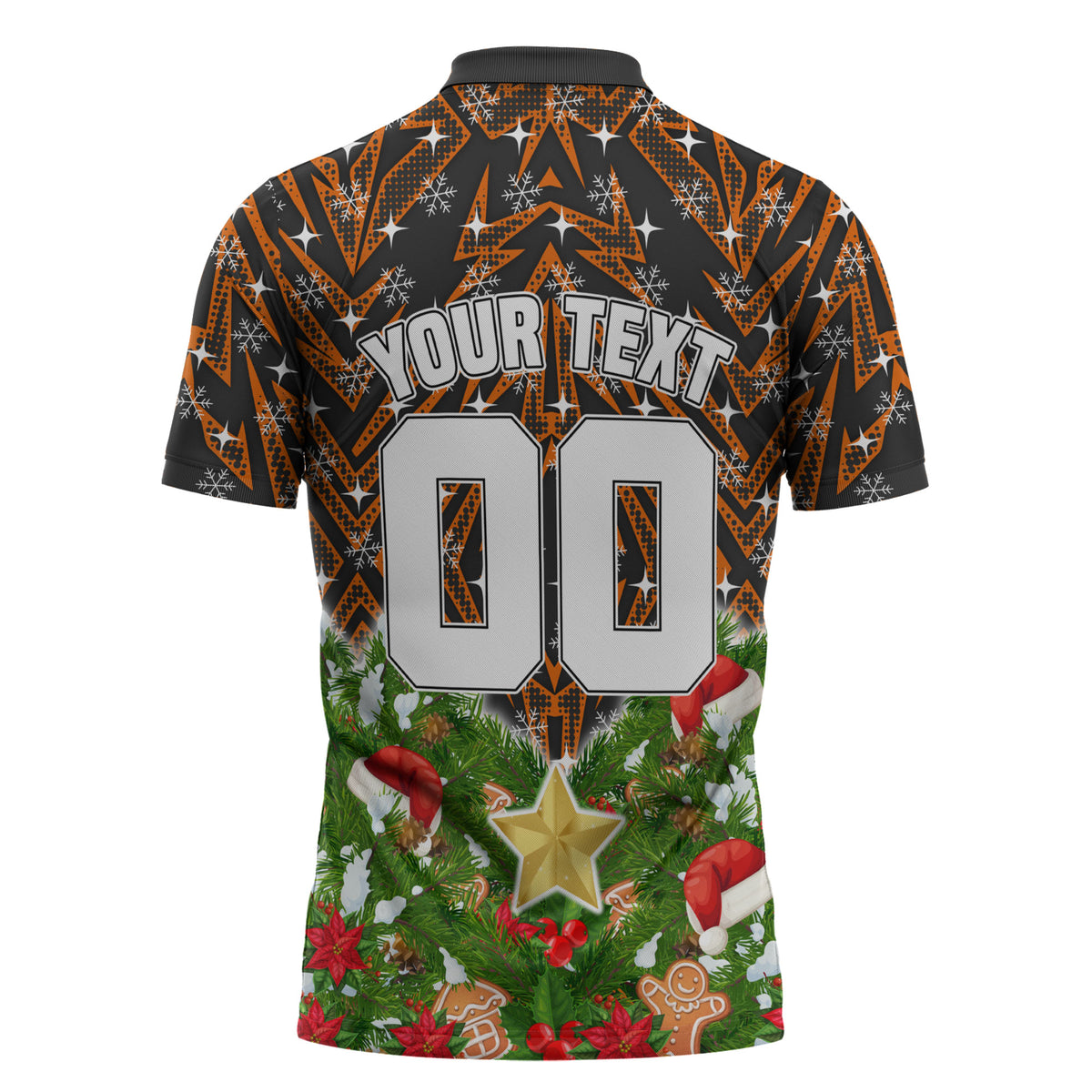 Personalised Wests Tigers Rugby Christmas Zipper Polo Shirt Santa Rugby Mascot - Pine Wreath Festive