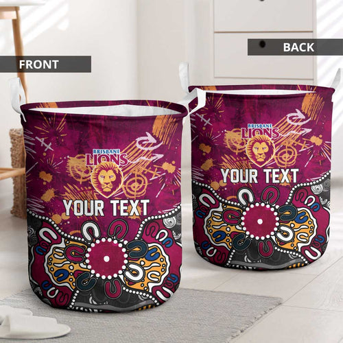 Personalized Brisbane Lions Laundry Basket Aboriginal Dot Painting Graffiti Style