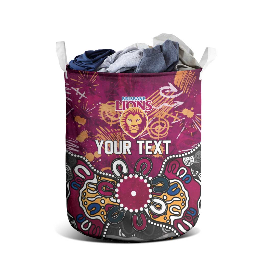 Personalized Brisbane Lions Laundry Basket Aboriginal Dot Painting Graffiti Style