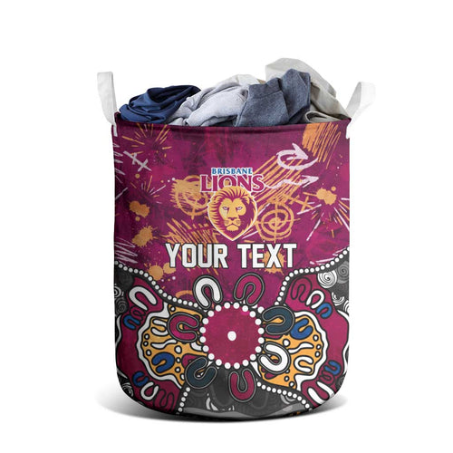 Personalized Brisbane Lions Laundry Basket Aboriginal Dot Painting Graffiti Style