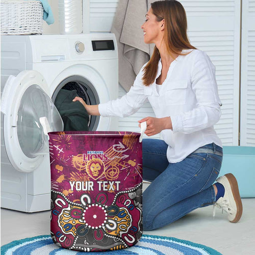 Personalized Brisbane Lions Laundry Basket Aboriginal Dot Painting Graffiti Style