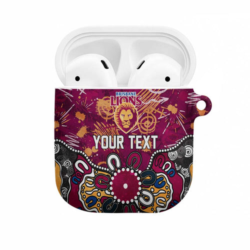 Personalized Brisbane Lions AirPods Case Aboriginal Dot Painting Graffiti Style